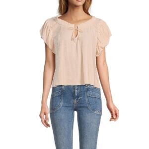 NEW FREE PEOPLE Pink Terese Velvet Ruffle Sleeve Blouse Top Oversized XS